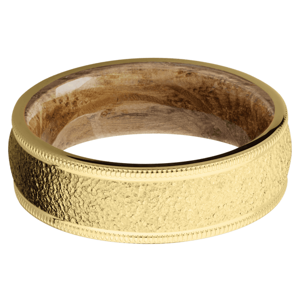10K Yellow Gold + Stipple Finish + Whiskey Barrel All Rings Men's Wedding Band