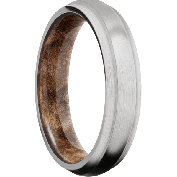Platinum + Satin , Satin Finish + Maple Burl Included in Sale Pricing Men's Wedding Band