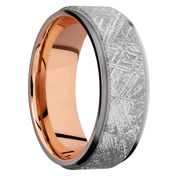 Titanium + Polish , Satin Finish + 14K Rose Gold All Rings Men's Wedding Band