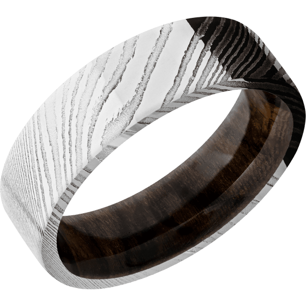 Damascus + Polish Finish + Ziricote All Rings Men's Wedding Band