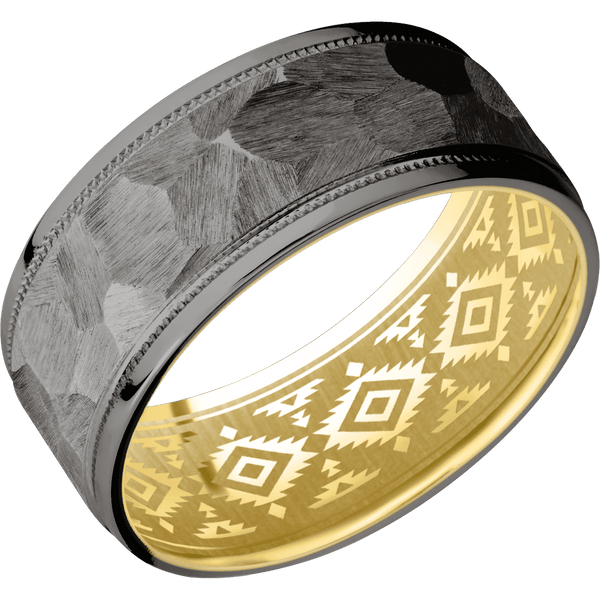 Tantalum Noir + Rock , Polish Finish + 14K Yellow Gold All Rings Men's Wedding Band