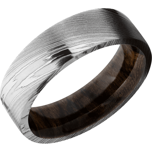 Damascus + Polish Finish + Ziricote All Rings Men's Wedding Band
