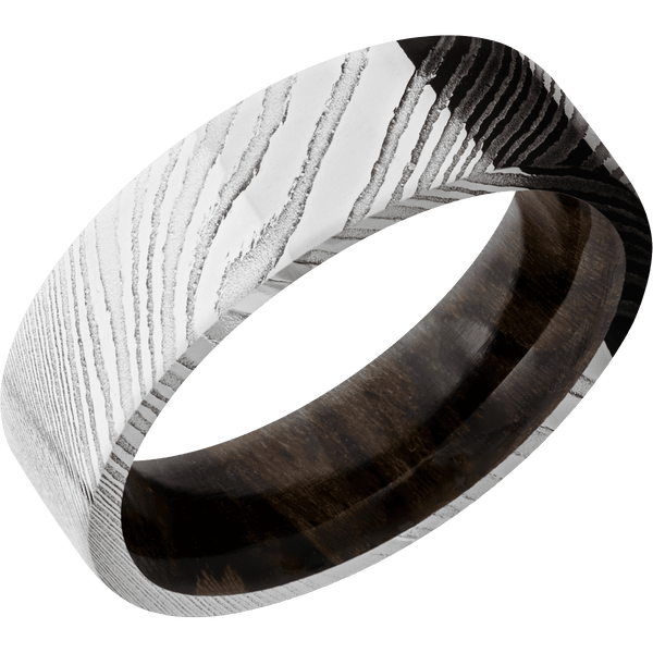 Damascus + Polish Finish + Ziricote All Rings Men's Wedding Band