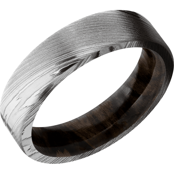 Damascus + Polish Finish + Ziricote All Rings Men's Wedding Band