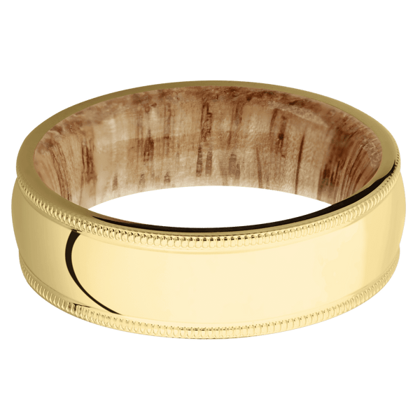 14K Yellow Gold + Polish Finish + Natural Oak All Rings Men's Wedding Band