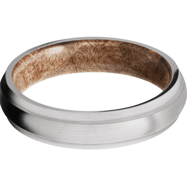 Platinum + Satin , Satin Finish + Maple Burl Included in Sale Pricing Men's Wedding Band