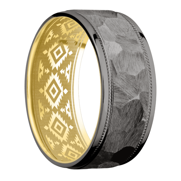 Tantalum Noir + Rock , Polish Finish + 14K Yellow Gold All Rings Men's Wedding Band