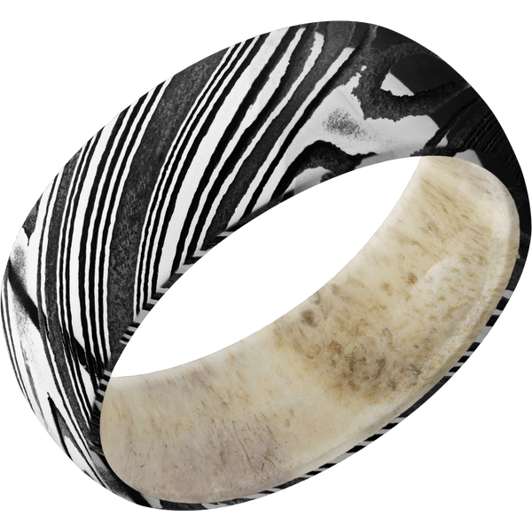 Damascus Steel Men's Ring with Antler Damascus Steel Men's Wedding Band