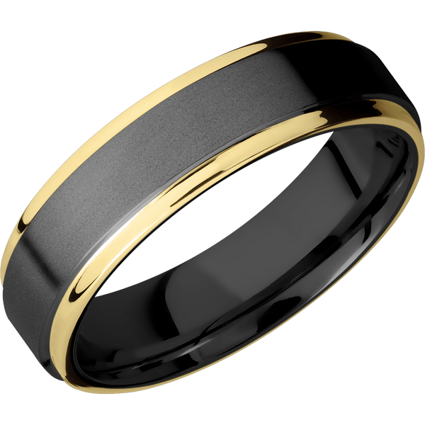 Black Zirconium Men's Ring with 14K Yellow Gold Narrow Rings Men's Wedding Band