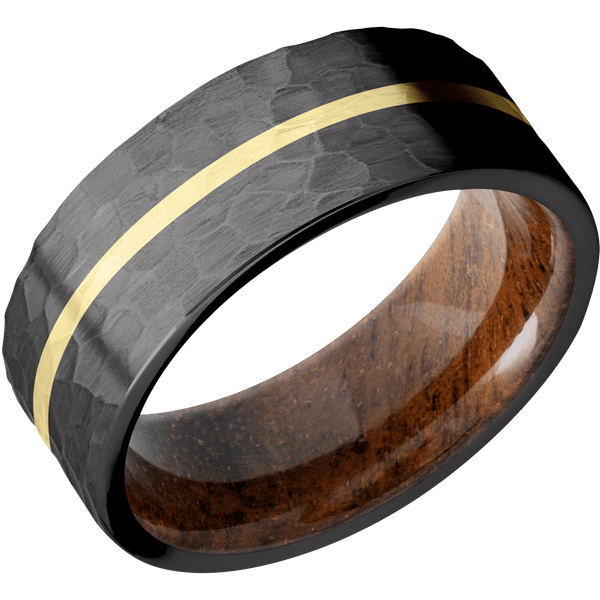 Black Zirconium Men's Ring with 14K Yellow Gold and Koa Wood 14K Gold Men's Wedding Band