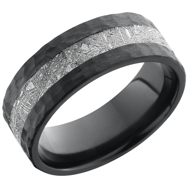 Black Zirconium Men's Ring with Gibeon Meteorite Black Zirconium Men's Wedding Band