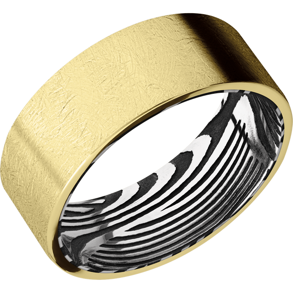 14K Yellow Gold Men's Ring with Damascus Steel Damascus Steel Men's Wedding Band