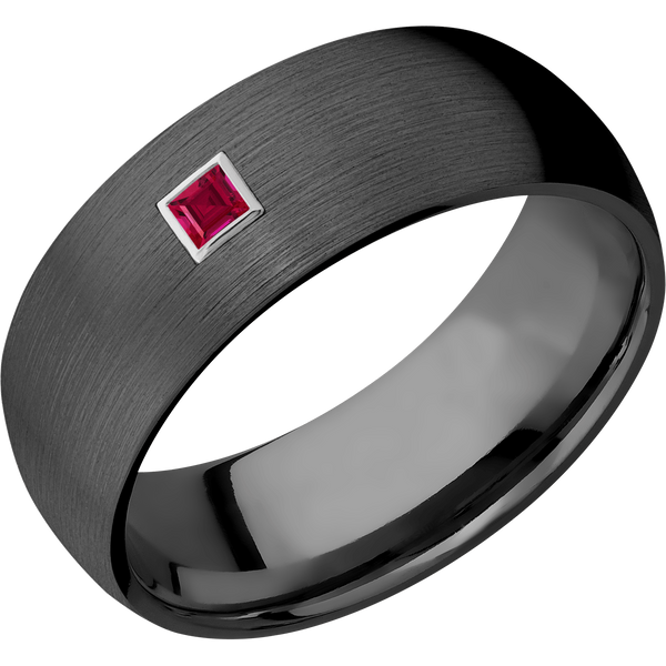 Black Zirconium Men's Ring with Ruby Black Zirconium Men's Wedding Band