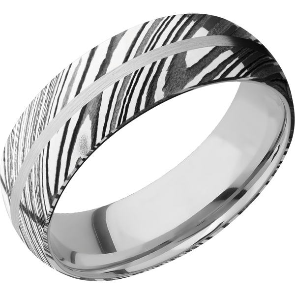 Damascus Steel Men's Ring with 14K White Gold Damascus Steel Men's Wedding Band