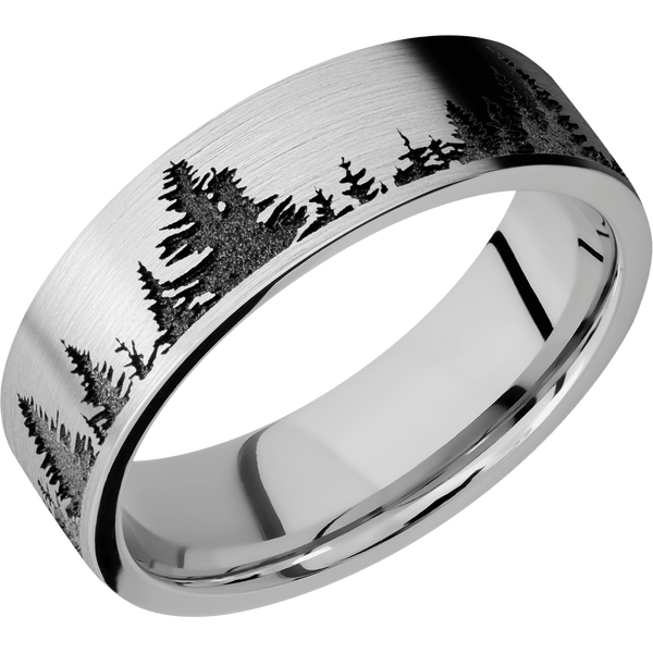 Cobalt Chrome Men's Ring with Spruce Tree Design Tree Designs Men's Wedding Band