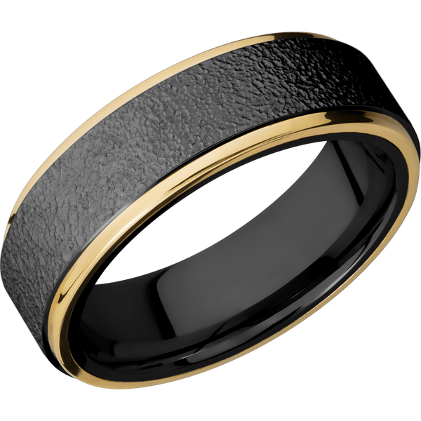 Black Zirconium Men's Ring with 14K Yellow Gold All Rings Men's Wedding Band