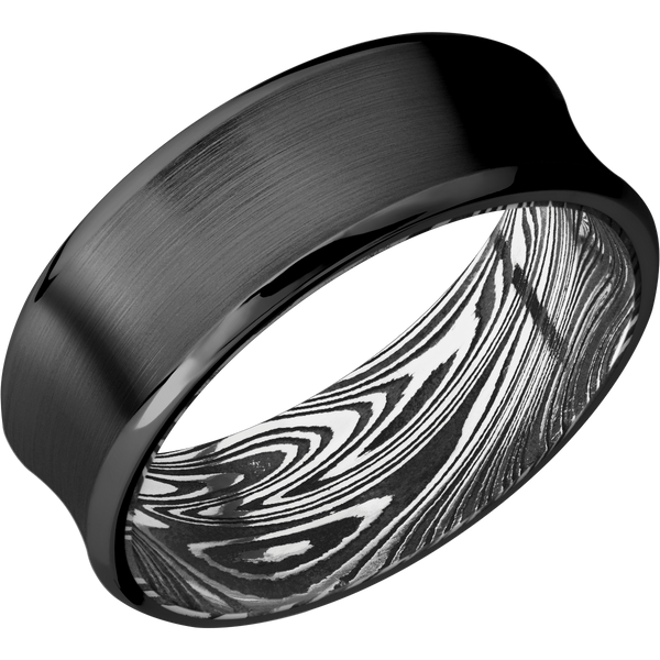 Black Zirconium Men's Ring with Damascus Steel Damascus Steel Men's Wedding Band
