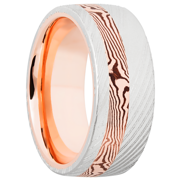 Damascus Steel Men's Ring with Mokume and 14K Rose Gold Damascus Steel Men's Wedding Band