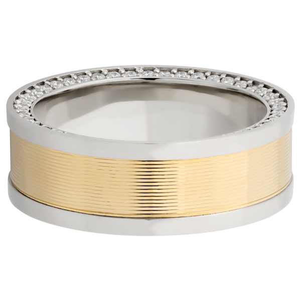 14K White Gold Men's Ring with Yellow Gold and Diamond 14K Gold Men's Wedding Band