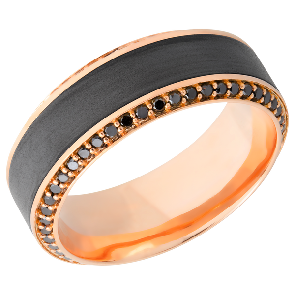18K Rose Gold Men's Ring with Black Zirconium and Black Diamond Black Zirconium Men's Wedding Band