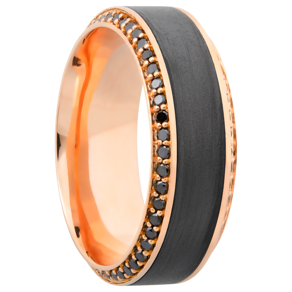 18K Rose Gold Men's Ring with Black Zirconium and Black Diamond Black Zirconium Men's Wedding Band