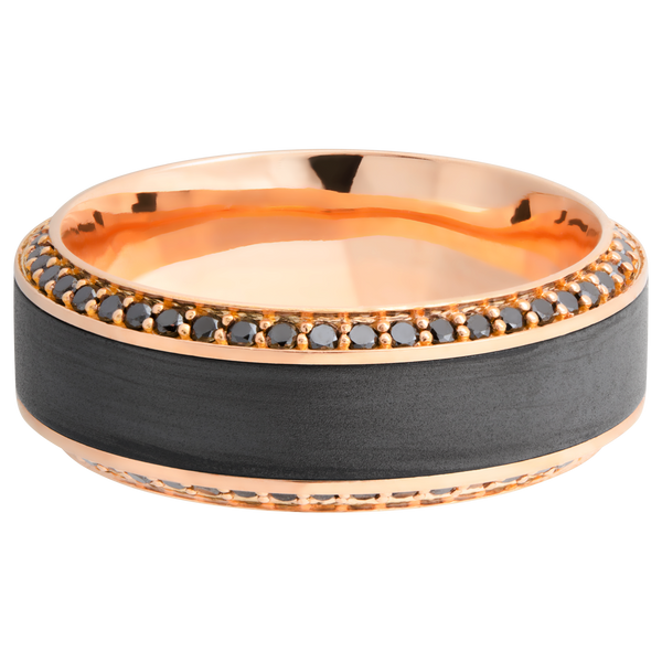18K Rose Gold Men's Ring with Black Zirconium and Black Diamond Black Zirconium Men's Wedding Band