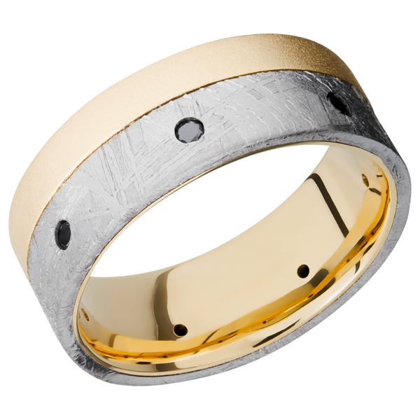 18K Yellow Gold Men's Ring with Meteorite and Black Diamond All Rings Men's Wedding Band