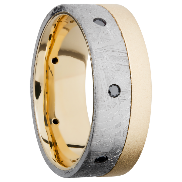 18K Yellow Gold Men's Ring with Meteorite and Black Diamond All Rings Men's Wedding Band