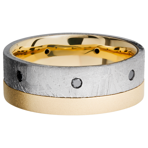 18K Yellow Gold Men's Ring with Meteorite and Black Diamond All Rings Men's Wedding Band