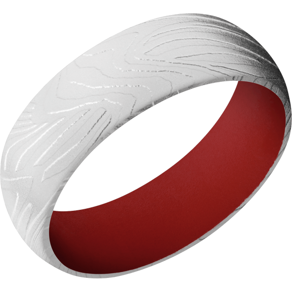Sunset Damascus Steel Men's Ring with Cerakote Sleeve Damascus Steel Men's Wedding Band