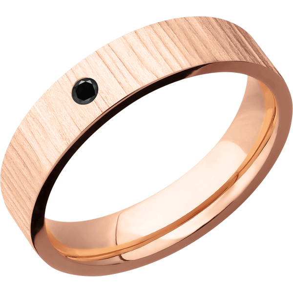 14K Rose Gold Men's Ring with Black Diamond Narrow Rings Men's Wedding Band
