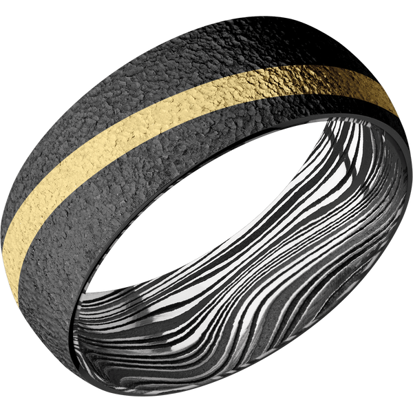 Black Zirconium Men's Ring with 14K Yellow Gold and Damascus Steel Damascus Steel Men's Wedding Band