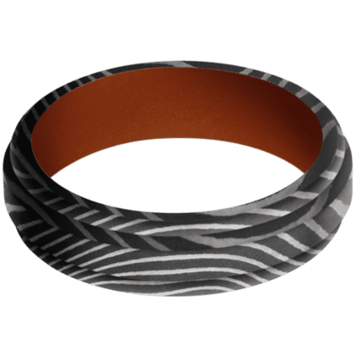 Flattwist Damascus Steel Men's Ring with Cerakote Sleeve Damascus Steel Men's Wedding Band