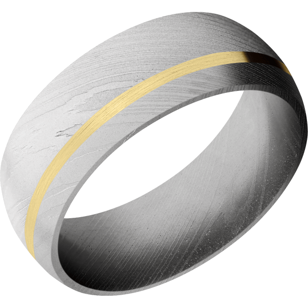 Damascus Steel Men's Ring with 14K Yellow Gold Damascus Steel Men's Wedding Band