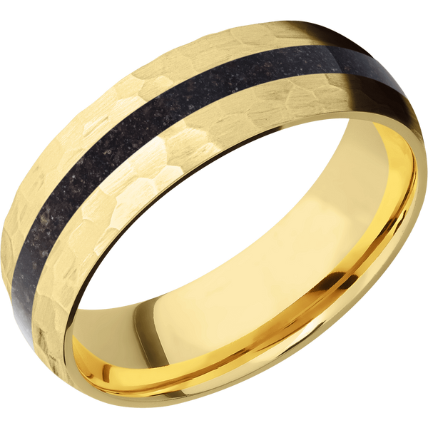 14K Yellow Gold Men's Ring with Dinosaur Bone Dinosaur Bone Men's Wedding Band