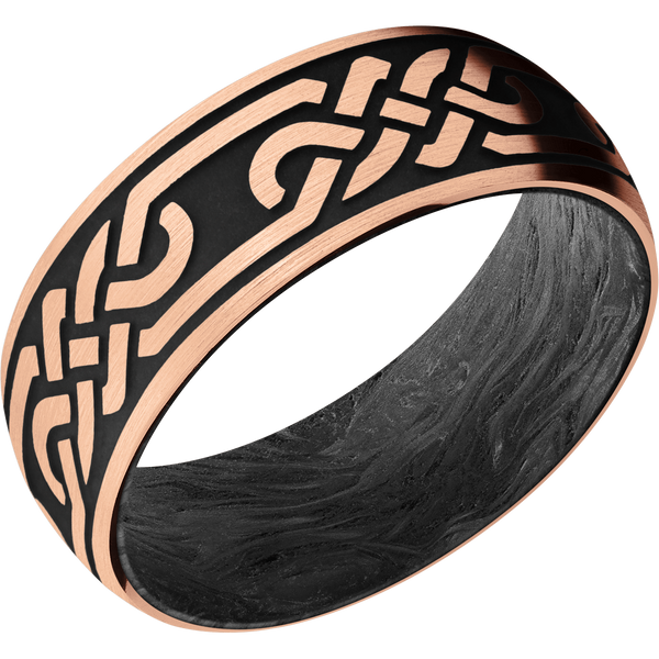 14K Rose Gold Celtic Men's Ring with Carbon Fiber Carbon Fiber Men's Wedding Band