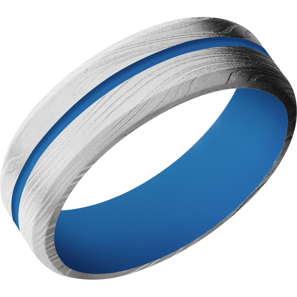 Marble Damascus Steel Men's Ring with Cerakote Damascus Steel Men's Wedding Band