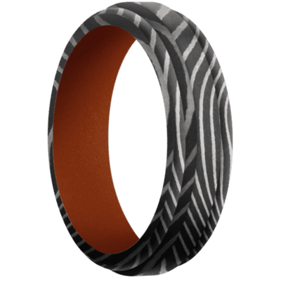 Flattwist Damascus Steel Men's Ring with Cerakote Sleeve Damascus Steel Men's Wedding Band