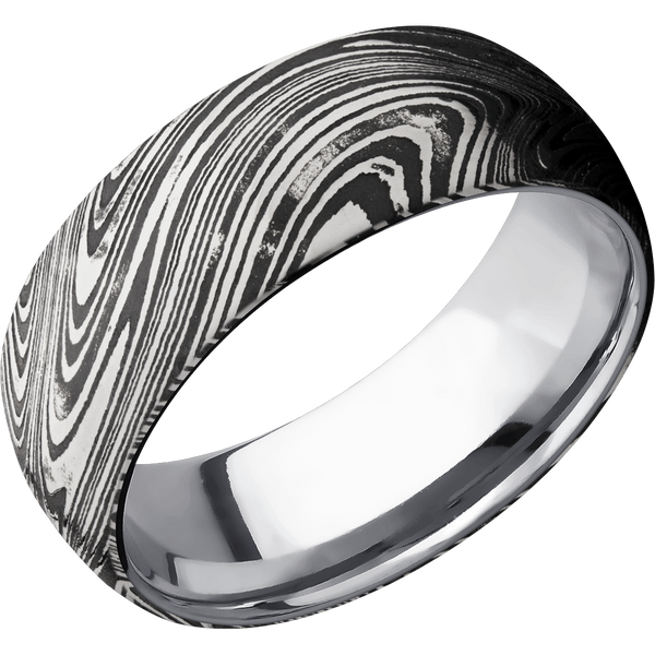 Marble Damascus Steel Men's Ring with Tantalum Tantalum Men's Wedding Band