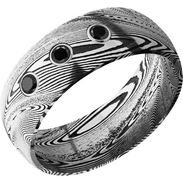 Tightweave Damascus Steel Men's Ring with Black Diamond Damascus Steel Men's Wedding Band
