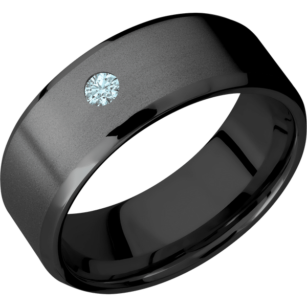 Black Zirconium Men's Ring with Aqua Diamond Black Zirconium Men's Wedding Band