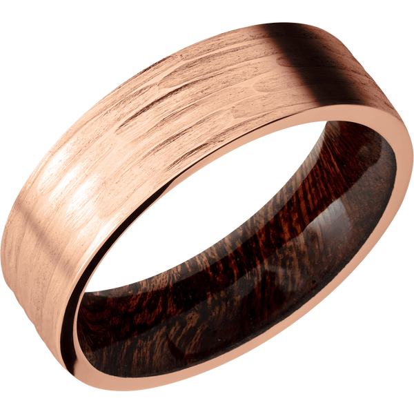 14K Rose Gold Men's Ring with Sapele Wood Wood Men's Wedding Band