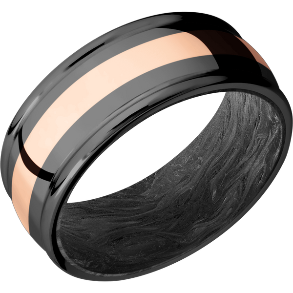 Black Zirconium Men's Ring with 14K Rose Gold and Carbon Fiber Carbon Fiber Men's Wedding Band
