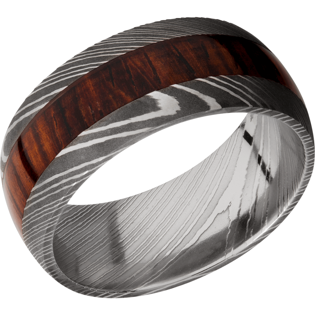 Damascus steel ring with wood inlay deals