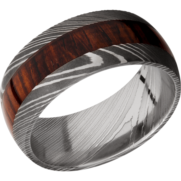 Damascus Steel Men's Ring with Cocobolo Damascus Steel Men's Wedding Band