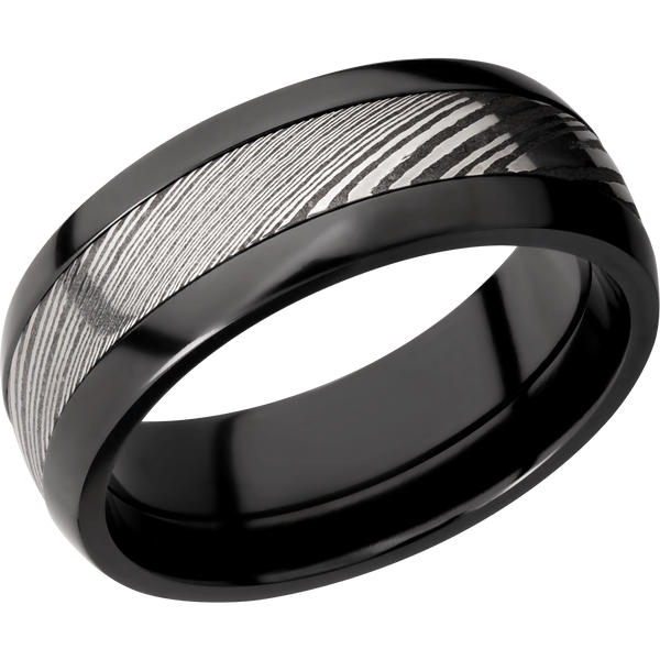 Black Zirconium Men's Ring with Damascus Steel Damascus Steel Men's Wedding Band