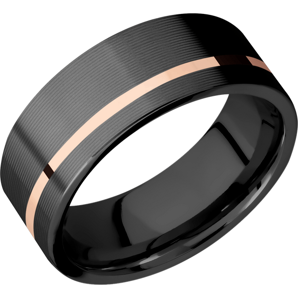 Black Zirconium Men's Ring with 14K Rose Gold All Rings Men's Wedding Band