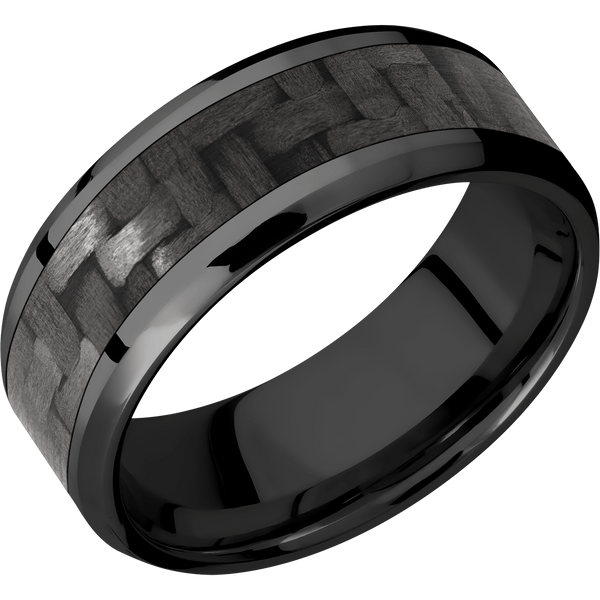 Black Zirconium Men's Ring with Carbon Fiber Carbon Fiber Men's Wedding Band