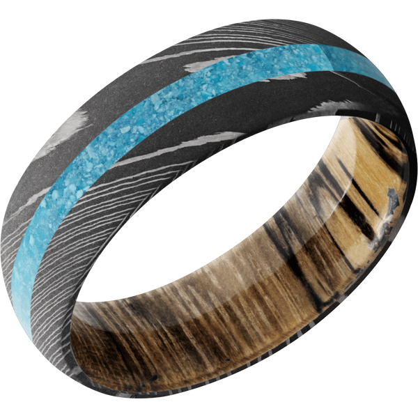 Damascus Steel Men's Ring with Turquoise and Spalted Tamarind Damascus Steel Men's Wedding Band