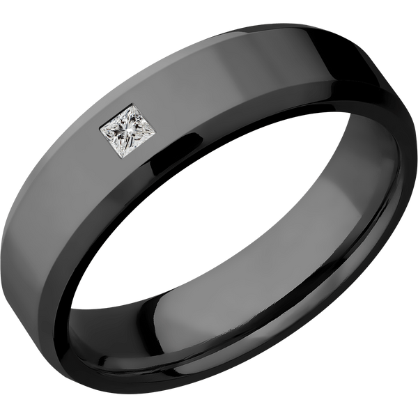 Black Zirconium Men's Ring with Diamond Narrow Rings Men's Wedding Band
